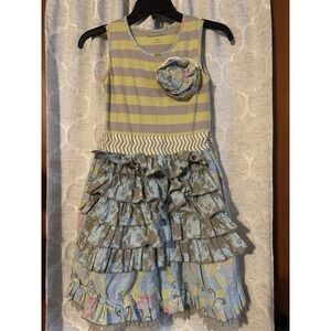 MUSTARD PIE Girl's Multicolor Ruffled Apron REAGAN Dress Sash Waist Sz 10